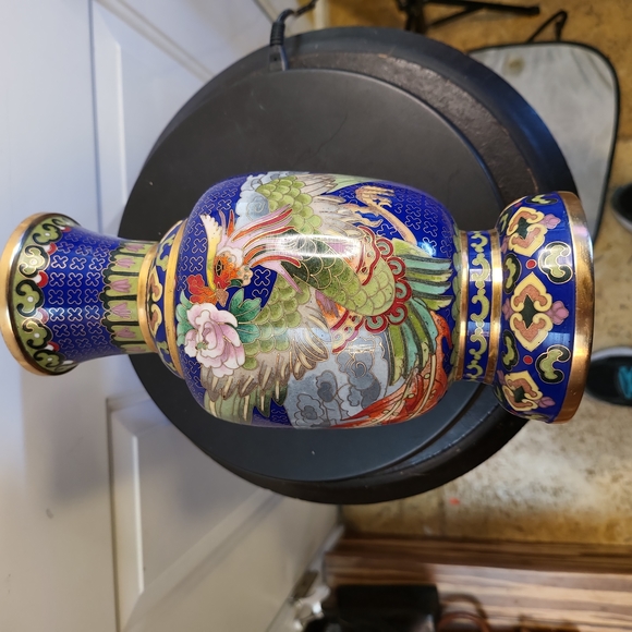 Vintage Chinese Cloisonne Enamel Phoenix Vase - Picture 12 of 14